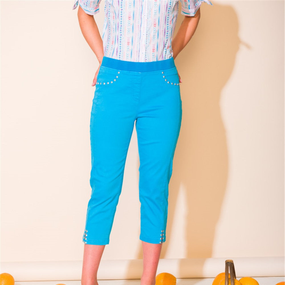 Pantalon capri taille élastique - Taille : XSMALL - Couleur : Turquoise