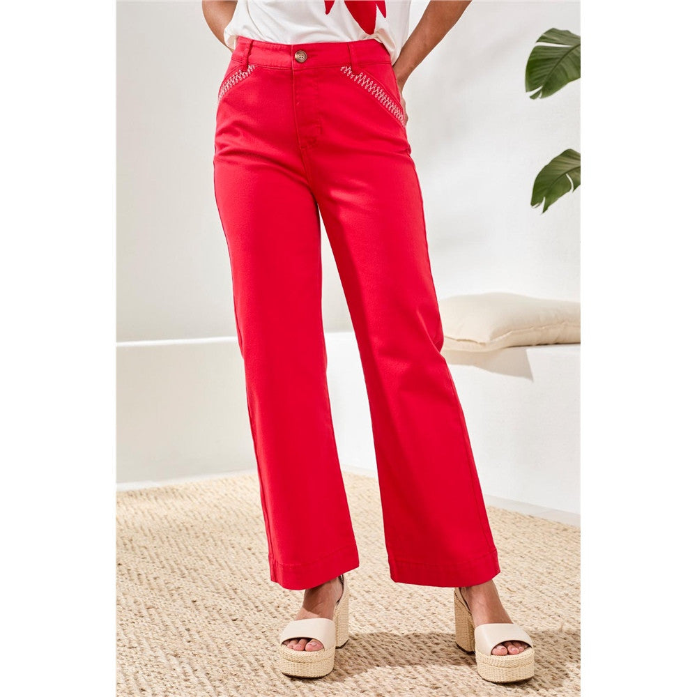 Pantalon cheville et broderie aux poches - Taille : 6 - Couleur : Rouge