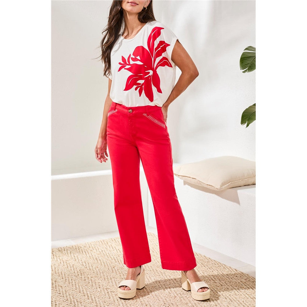 Pantalon cheville et broderie aux poches