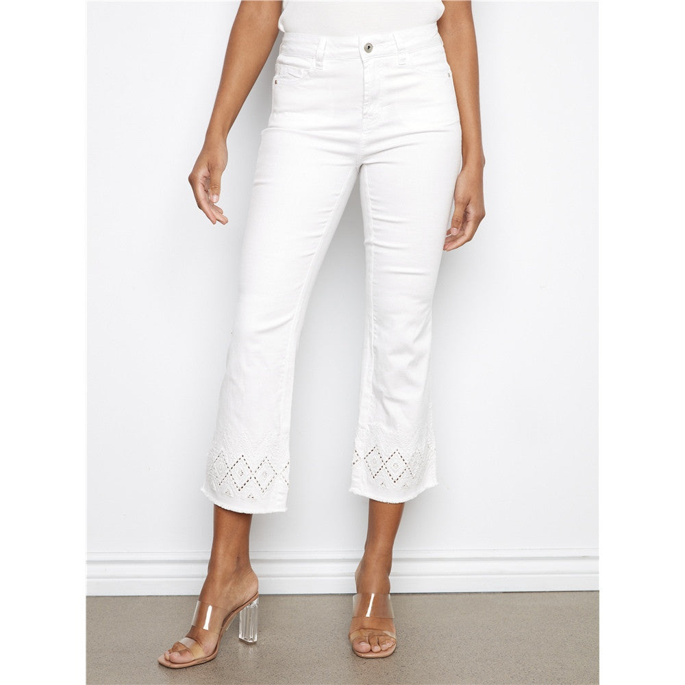 Pantalon court brodé - Taille : 2 - Couleur : Blanc