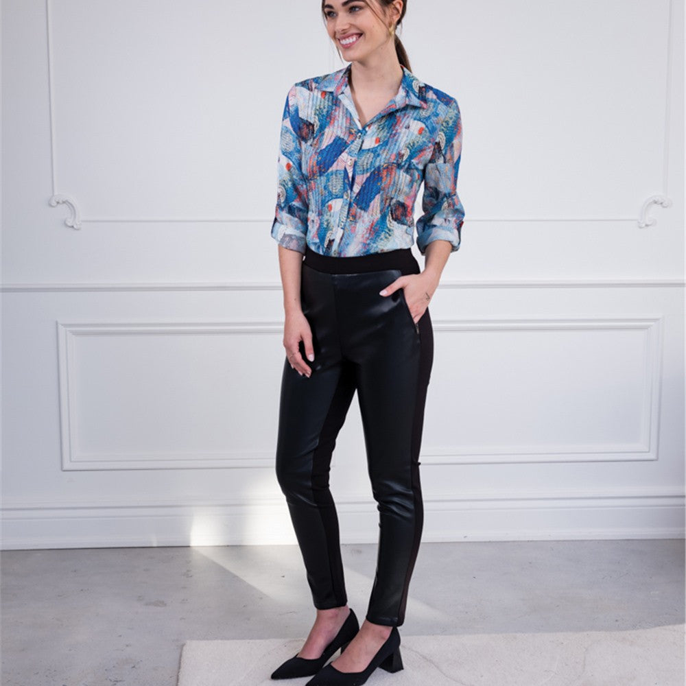 Pantalon cuir vegan & tricot - Taille : XSMALL - Couleur : Noir