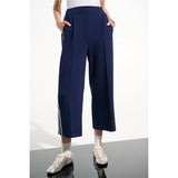 Pantalon culotte à enfiler en jersey scuba - Taille : SMALL - Couleur : Indigo/Vanille