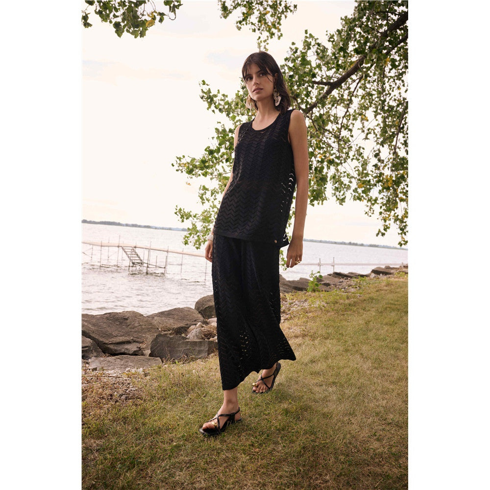 Pantalon-culotte en tricot jacquard de viscose à chevrons
