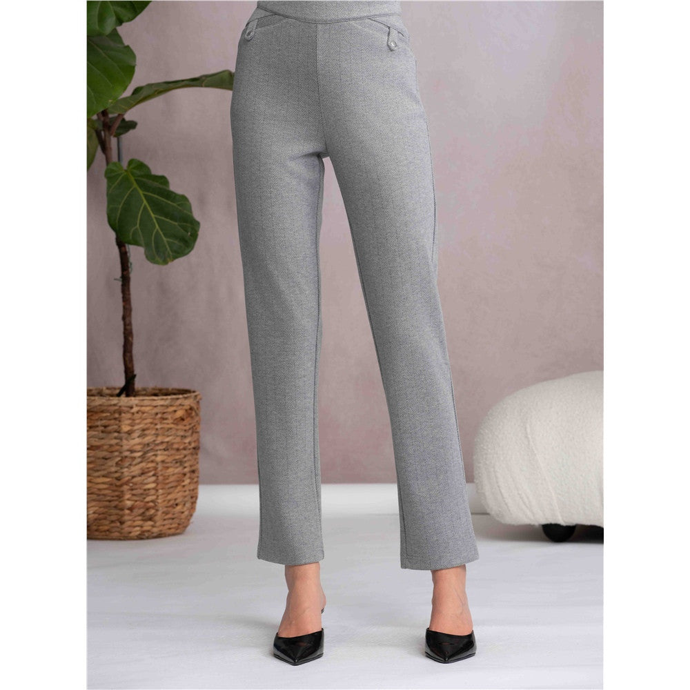 Pantalon droit taille à enfiler - Taille : SMALL - Couleur : Gris Pâle