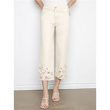 Pantalon écourté avec broderie florale - Taille : 4 - Couleur : Naturel