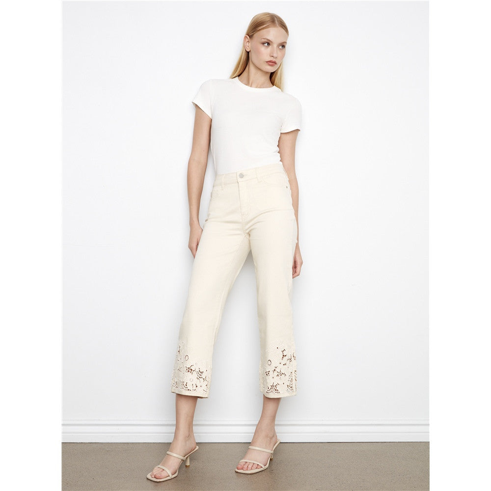 Pantalon écourté avec broderie florale