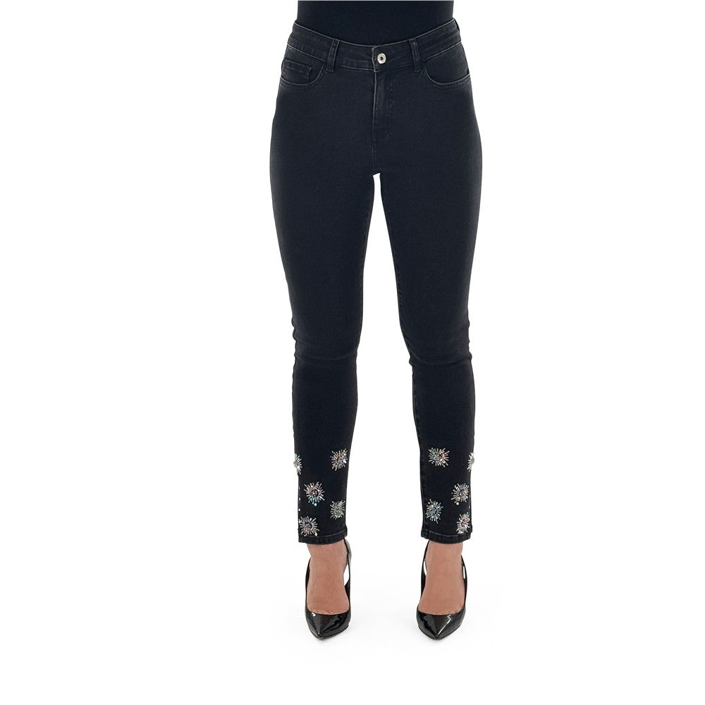 Pantalon en denim à détails scintillants - Taille : 6 - Couleur : Denim noir