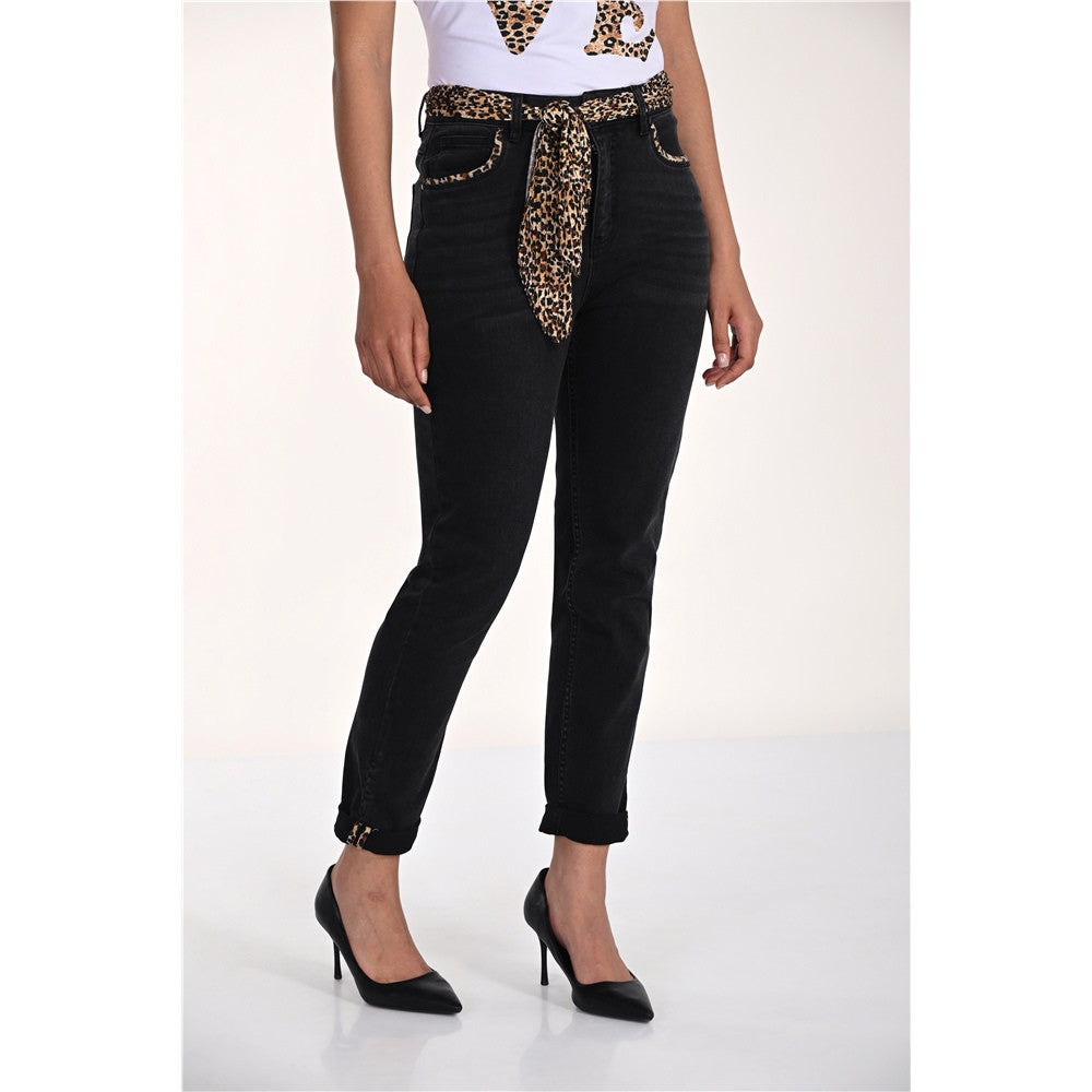 Pantalon en denim - détails léopard - Taille : XXLARGE - Couleur : Noir