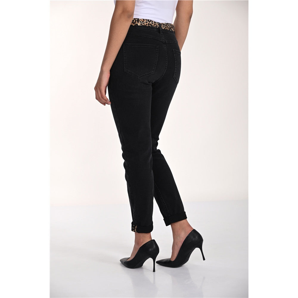 Pantalon en denim - détails léopard