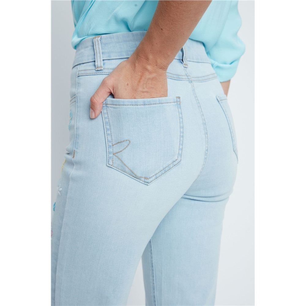 Pantalon en jean à broderies florales