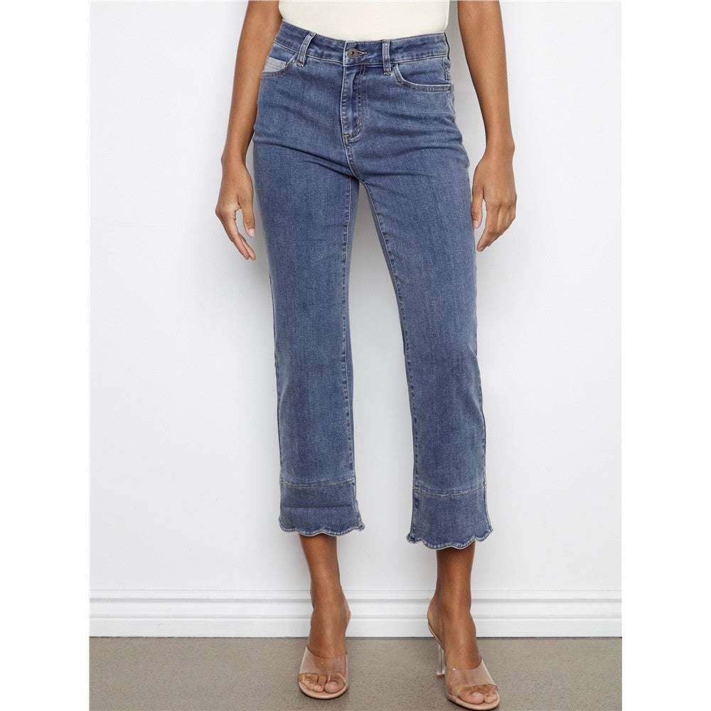 Pantalon en jean à revers contrasté