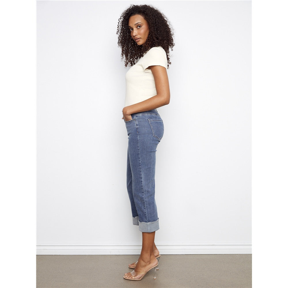 Pantalon en jean à revers contrasté