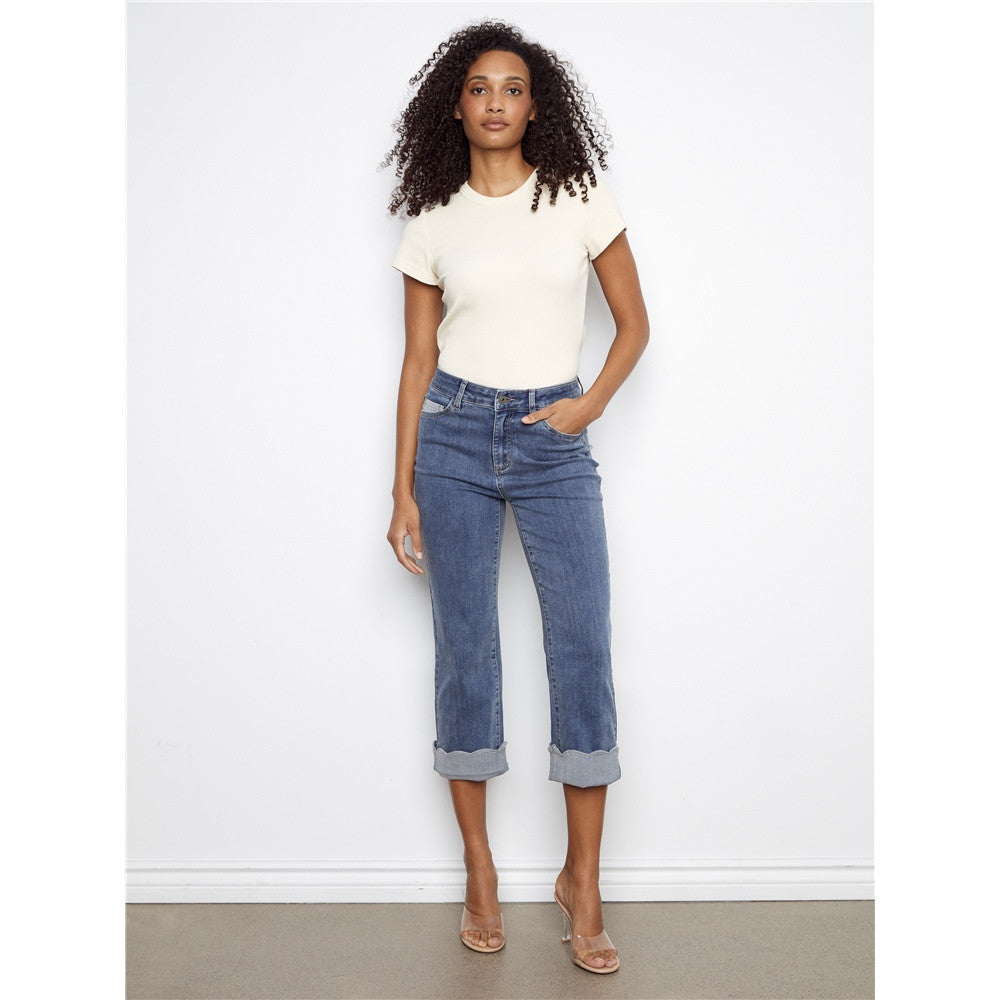 Pantalon en jean à revers contrasté