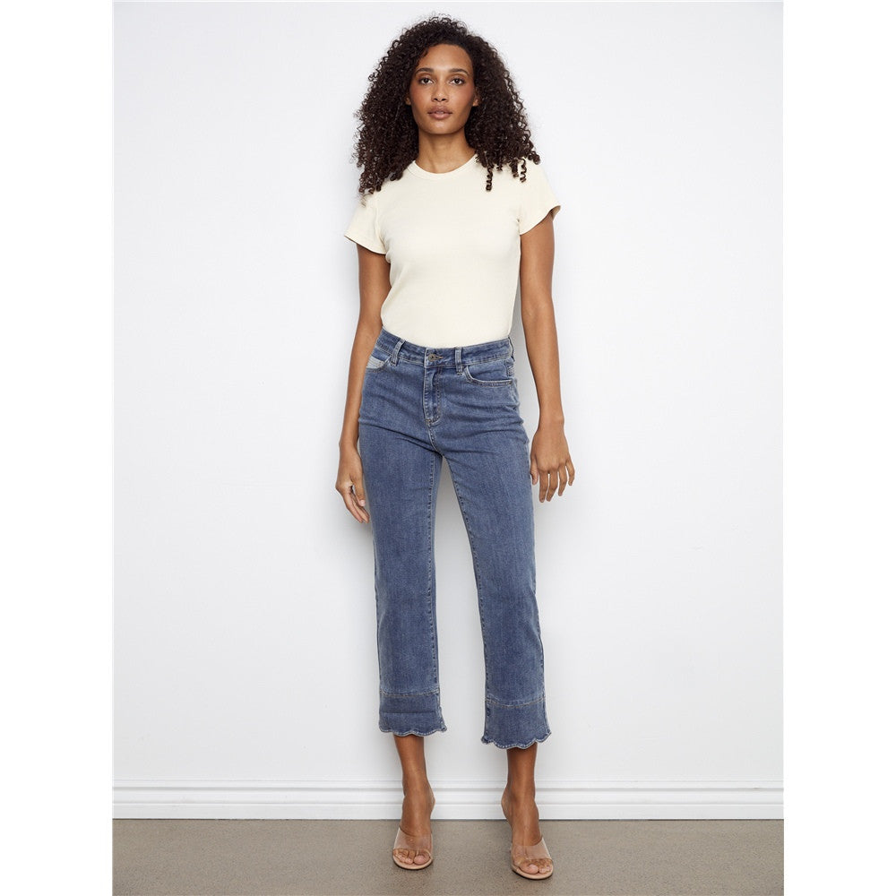 Pantalon en jean à revers contrasté