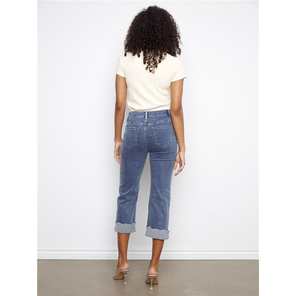 Pantalon en jean à revers contrasté