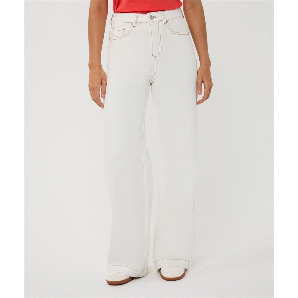 Pantalon en jean à surpiqûres contrastantes - Taille : 6 - Couleur : Blanc cassé