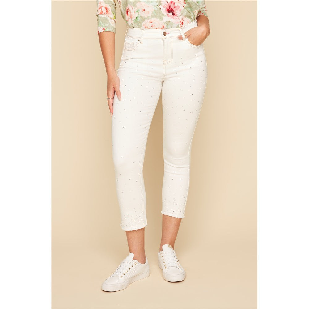 Pantalon en jean avec frange - Taille : 2 - Couleur : Crème