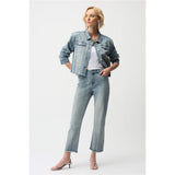 Pantalon en jean court à coupe droite avec strass