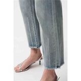 Pantalon en jean court à coupe droite avec strass