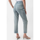 Pantalon en jean court à coupe droite avec strass