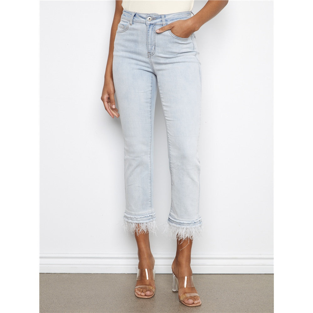Pantalon en jean droit à ourlet effiloché