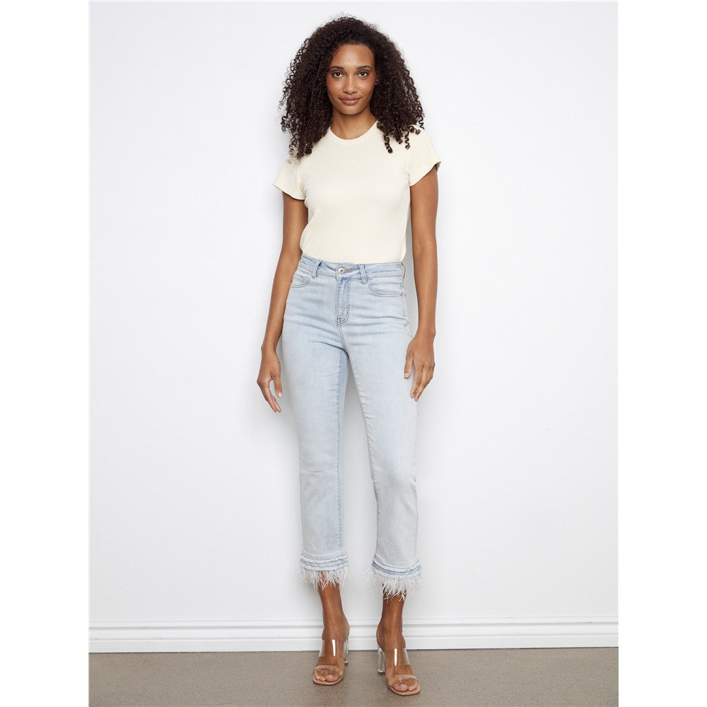 Pantalon en jean droit à ourlet effiloché