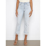 Pantalon en jean droit à ourlet effiloché - Taille : 14 - Couleur : Denim Bleu pâle