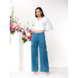 Pantalon en jeans coupe jambe - Taille : SMALL - Couleur : Bleu Denim