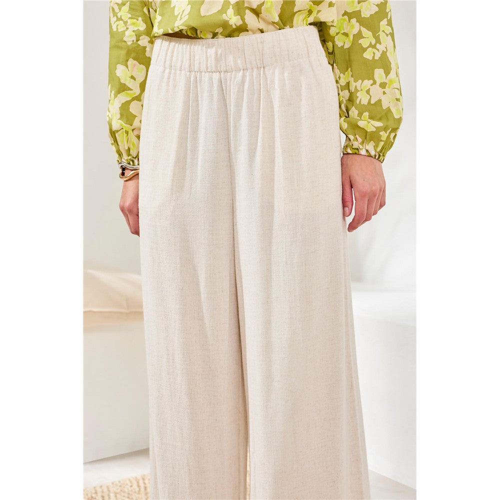 Pantalon fluide à taille élastique - Taille : XLARGE - Couleur : Naturel