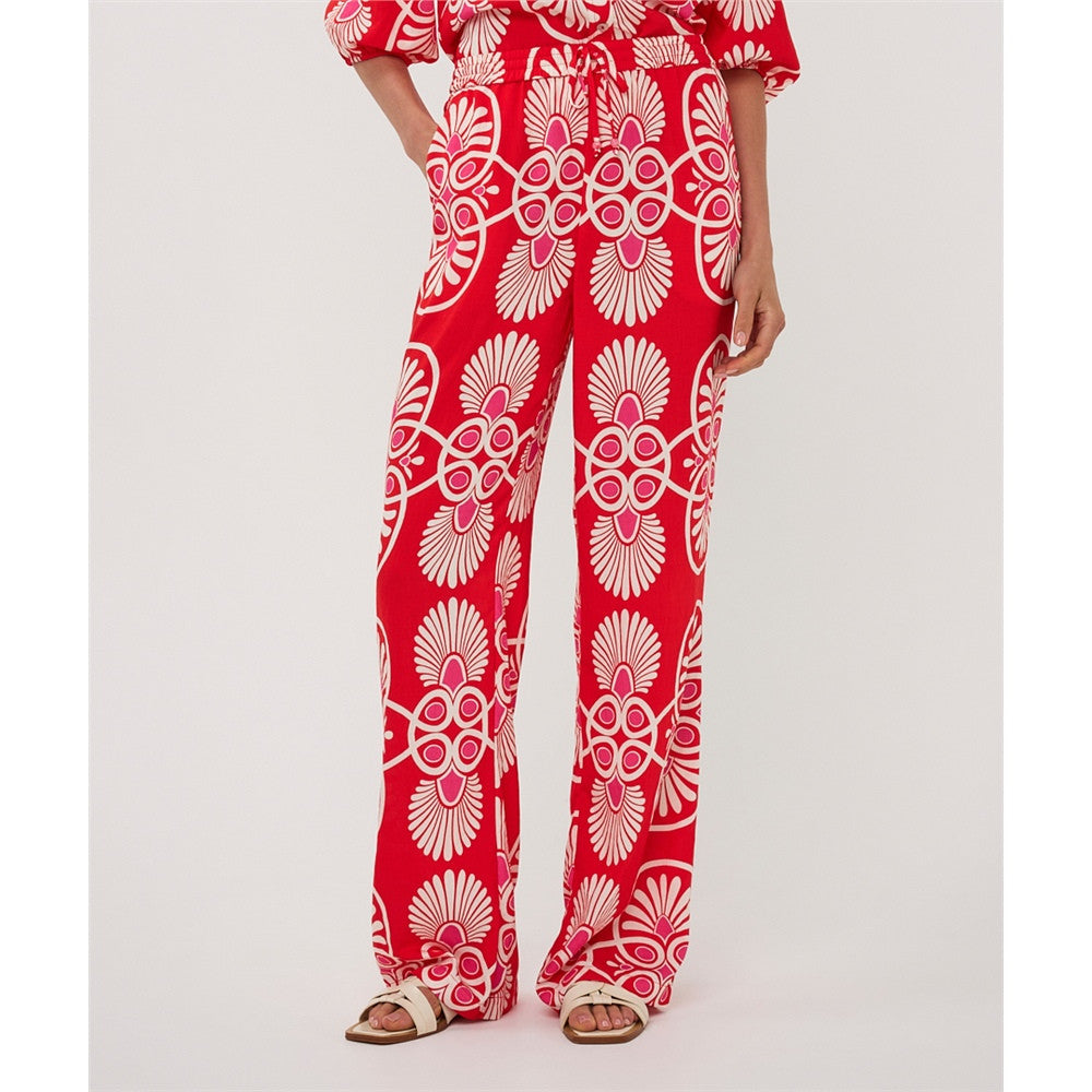 Pantalon imprimé coupe fluide - Taille : 8 - Couleur : Multi/Rouge