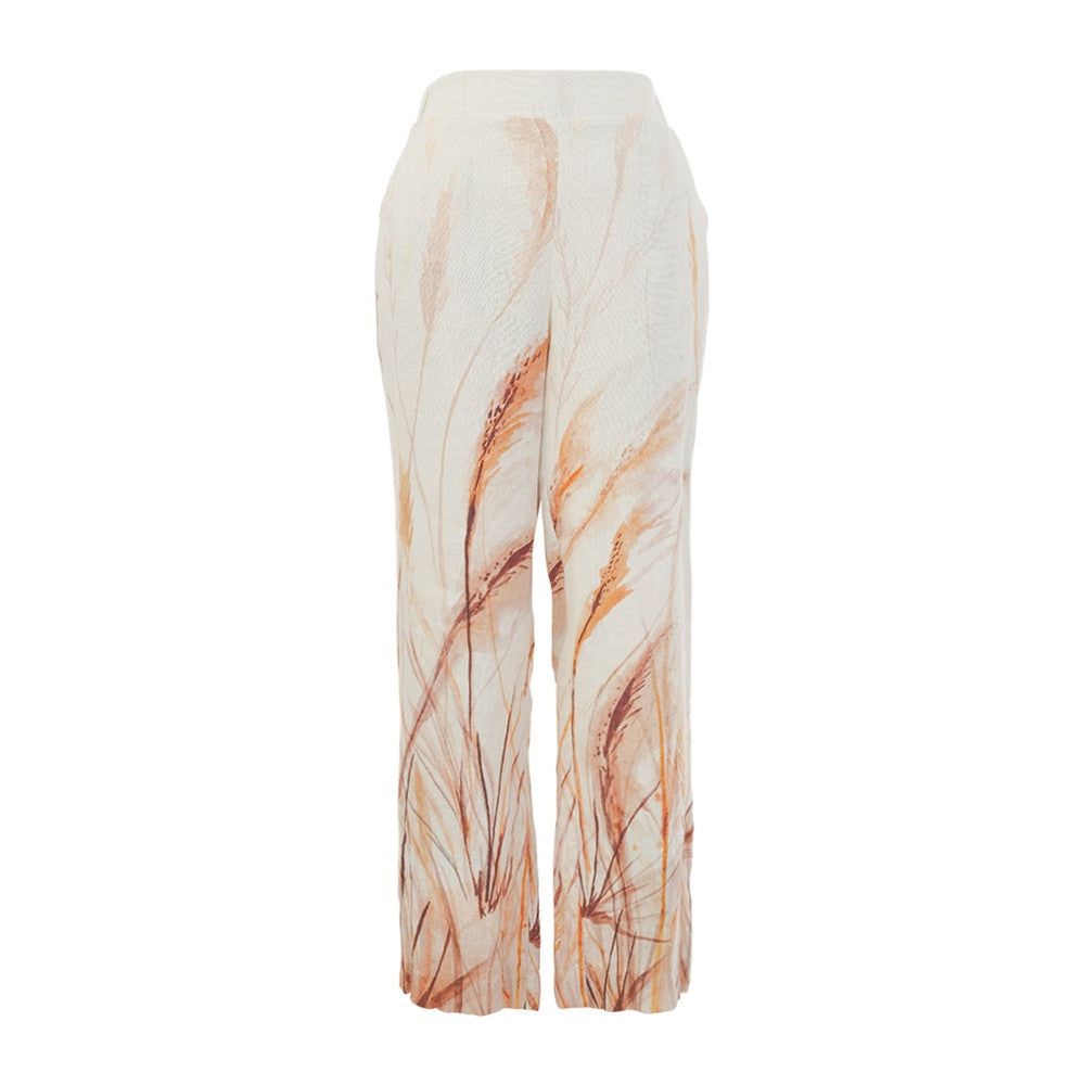 Pantalon imprimé en lin - Taille : SMALL - Couleur : Naturel