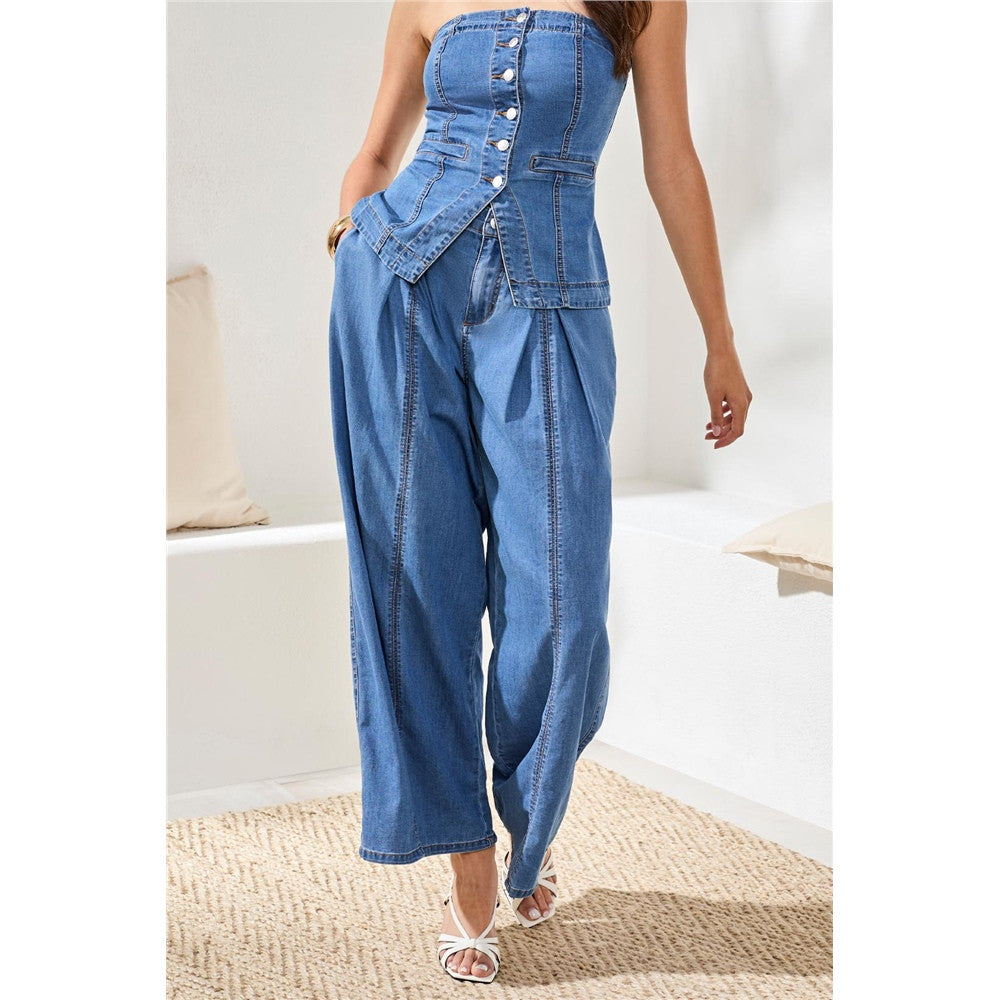 Pantalon large en denim fluide - Taille : 4 - Couleur : Bleu Denim