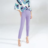 Pantalon long à boutons - Taille : 38 - Couleur : Lilas