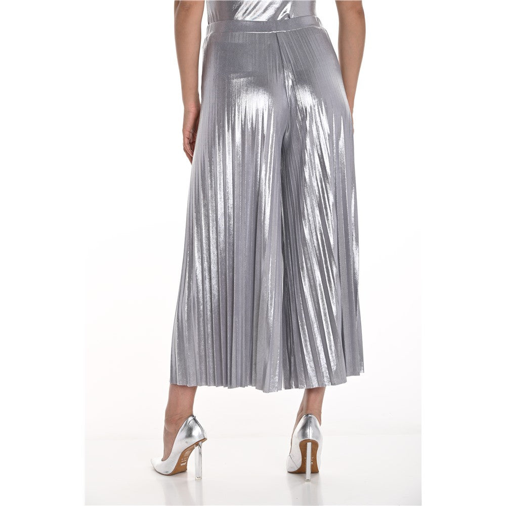 Pantalon midi plissé argenté