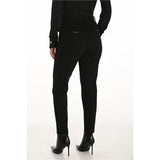 Pantalon noir extensible à jambe ajustée – détails cuir végan