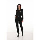 Pantalon noir extensible à jambe ajustée – détails cuir végan