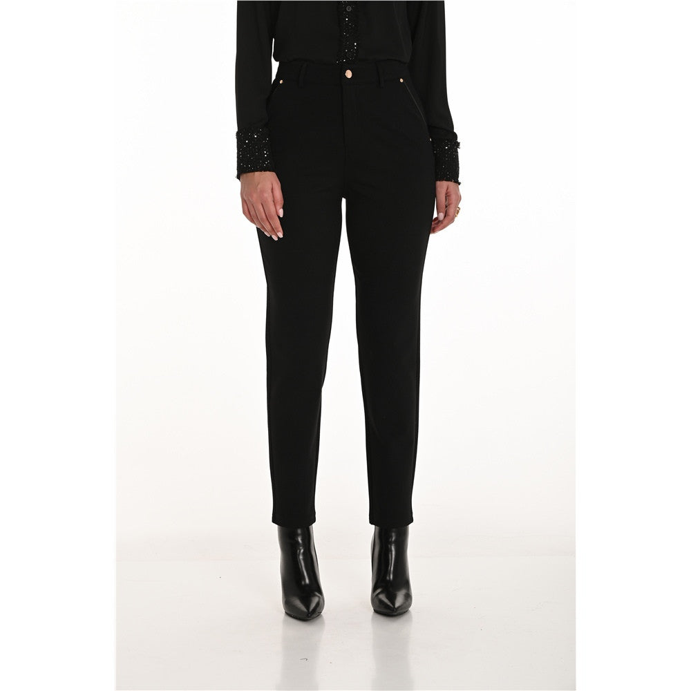 Pantalon noir extensible à jambe ajustée – détails cuir végan - Taille : XLARGE - Couleur : Noir