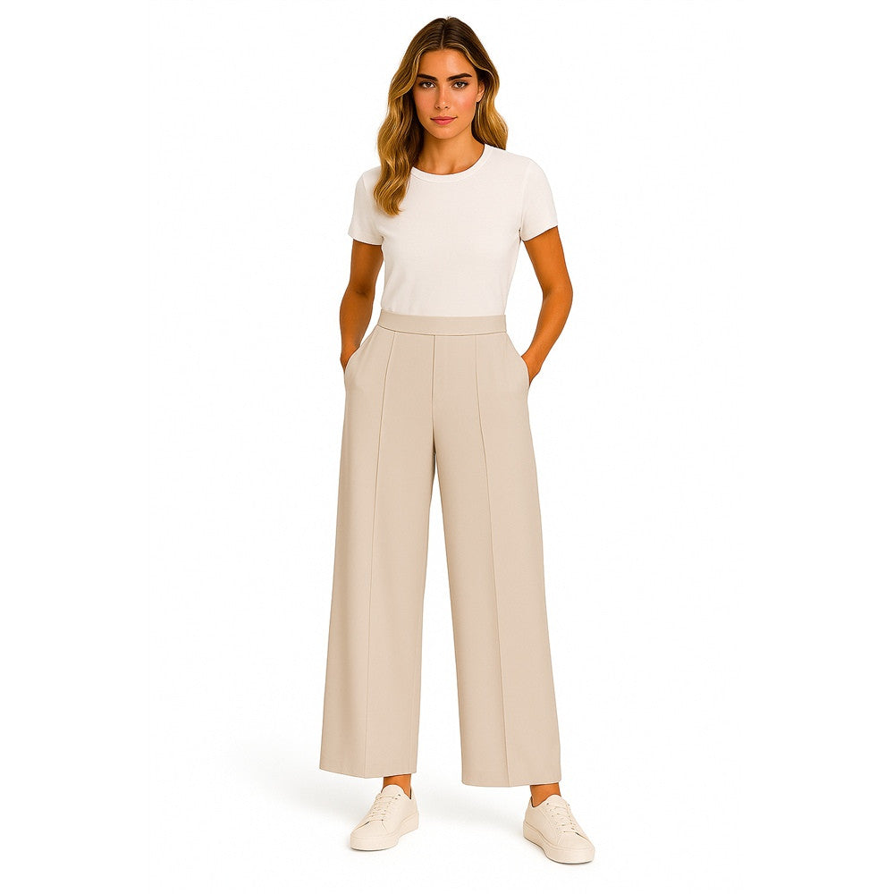Pantalon palazzo à taille élastique - Taille : SMALL - Couleur : Champignon