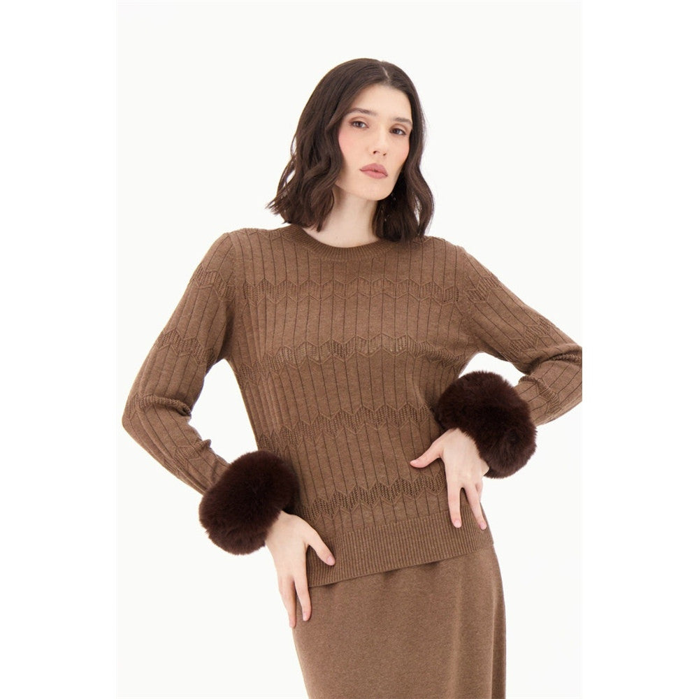 Poignets en fourrure écologique - Taille : ONE SIZE - Couleur : Chocolat