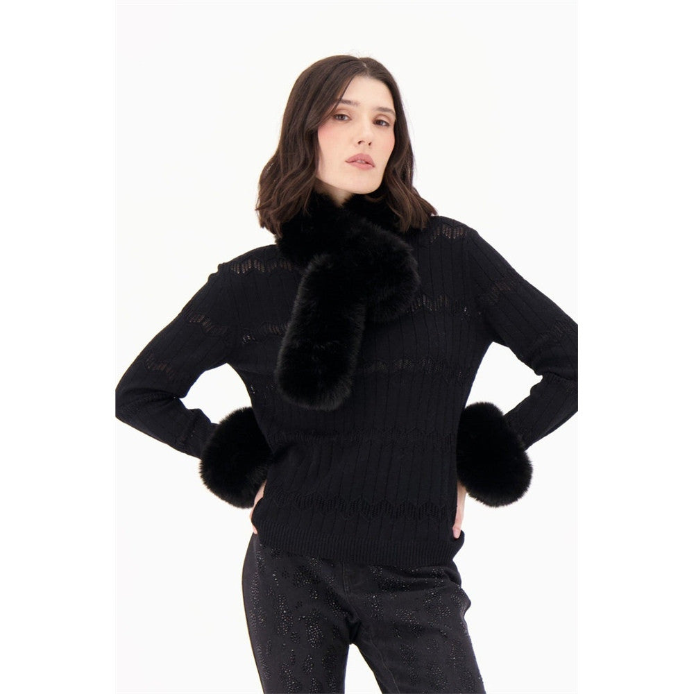 Poignets en fourrure écologique - Taille : ONE SIZE - Couleur : Noir