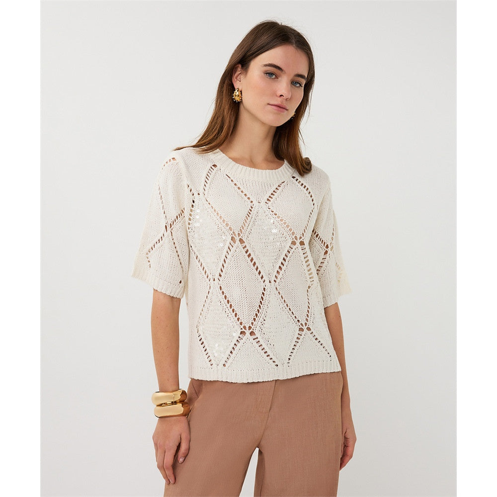 Pull avec motif géométrique - Taille : MEDIUM - Couleur : Écru