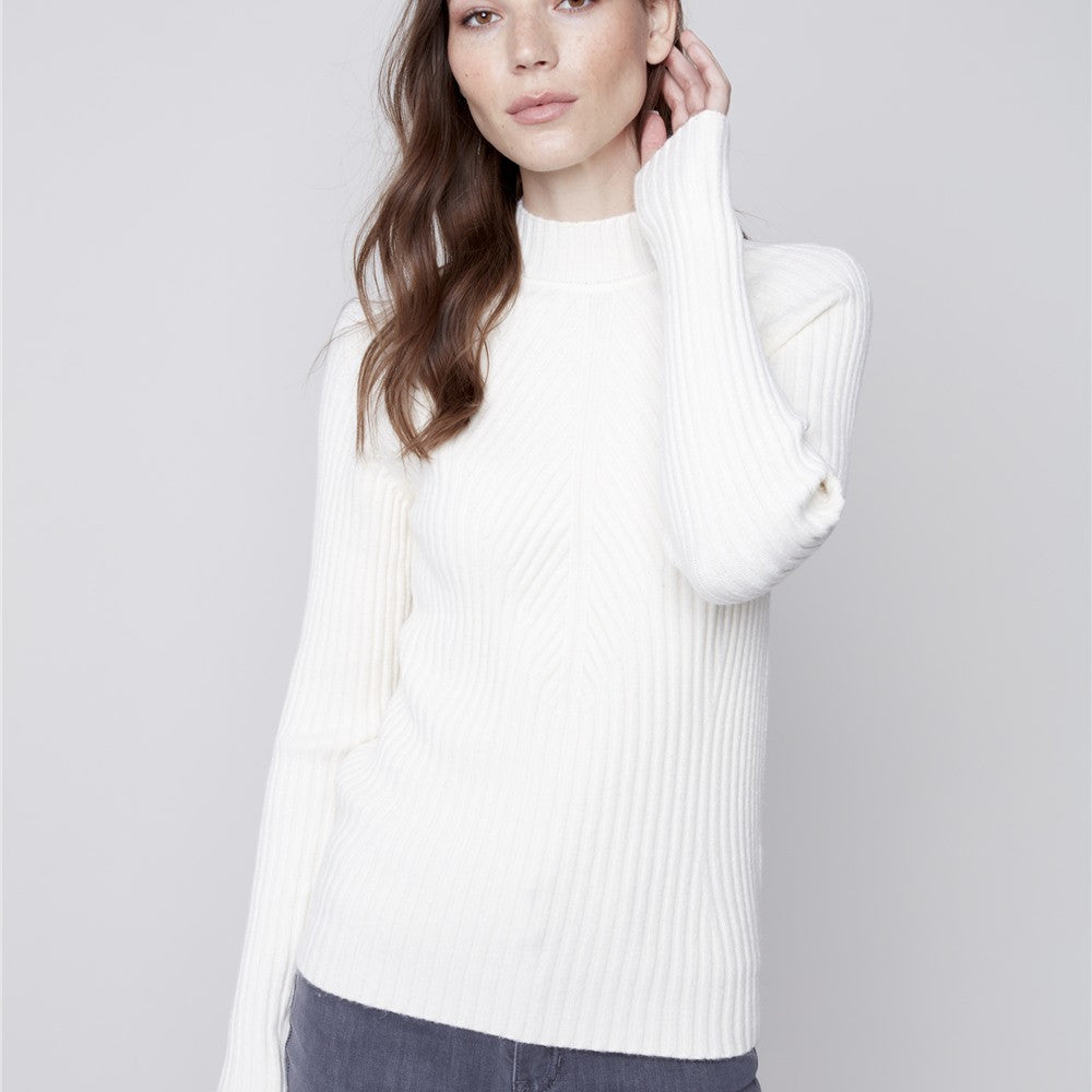 Pull côtelé avec col montant