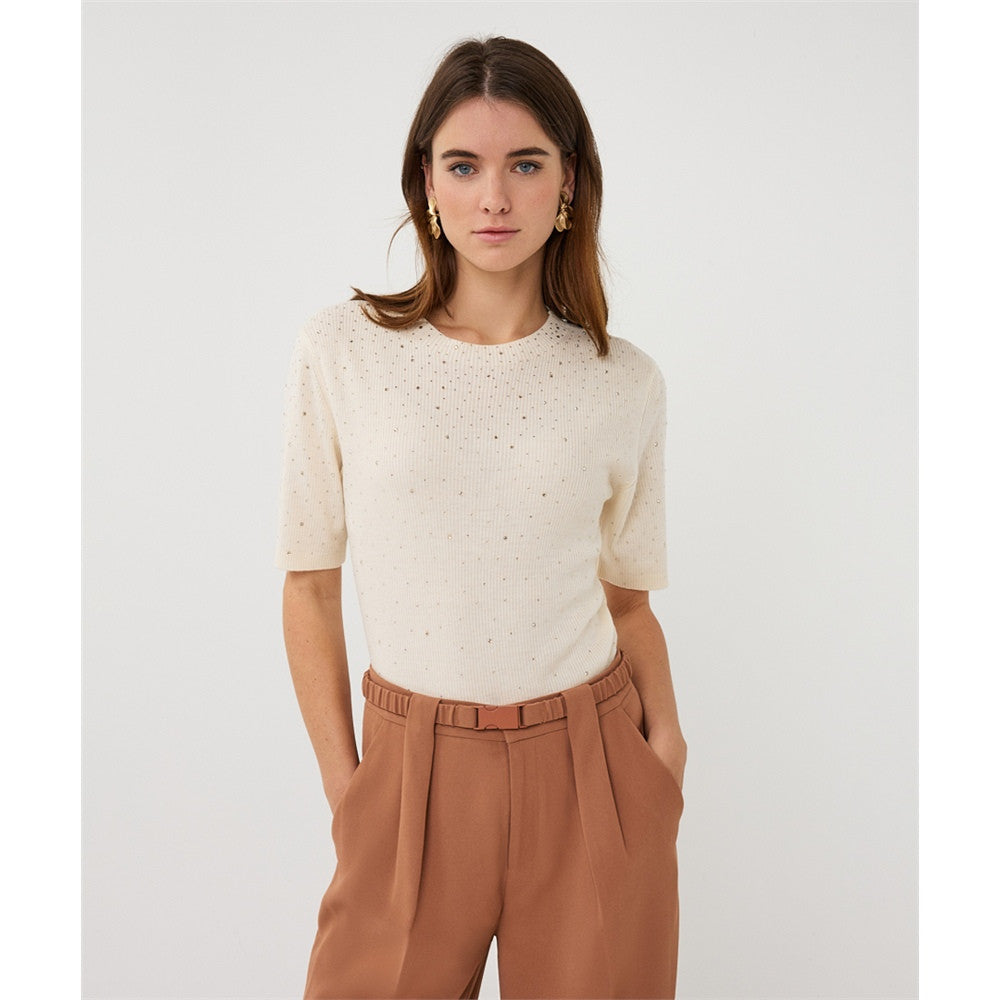 Pull en tricot fin et sequins - Taille : MEDIUM - Couleur : Écru