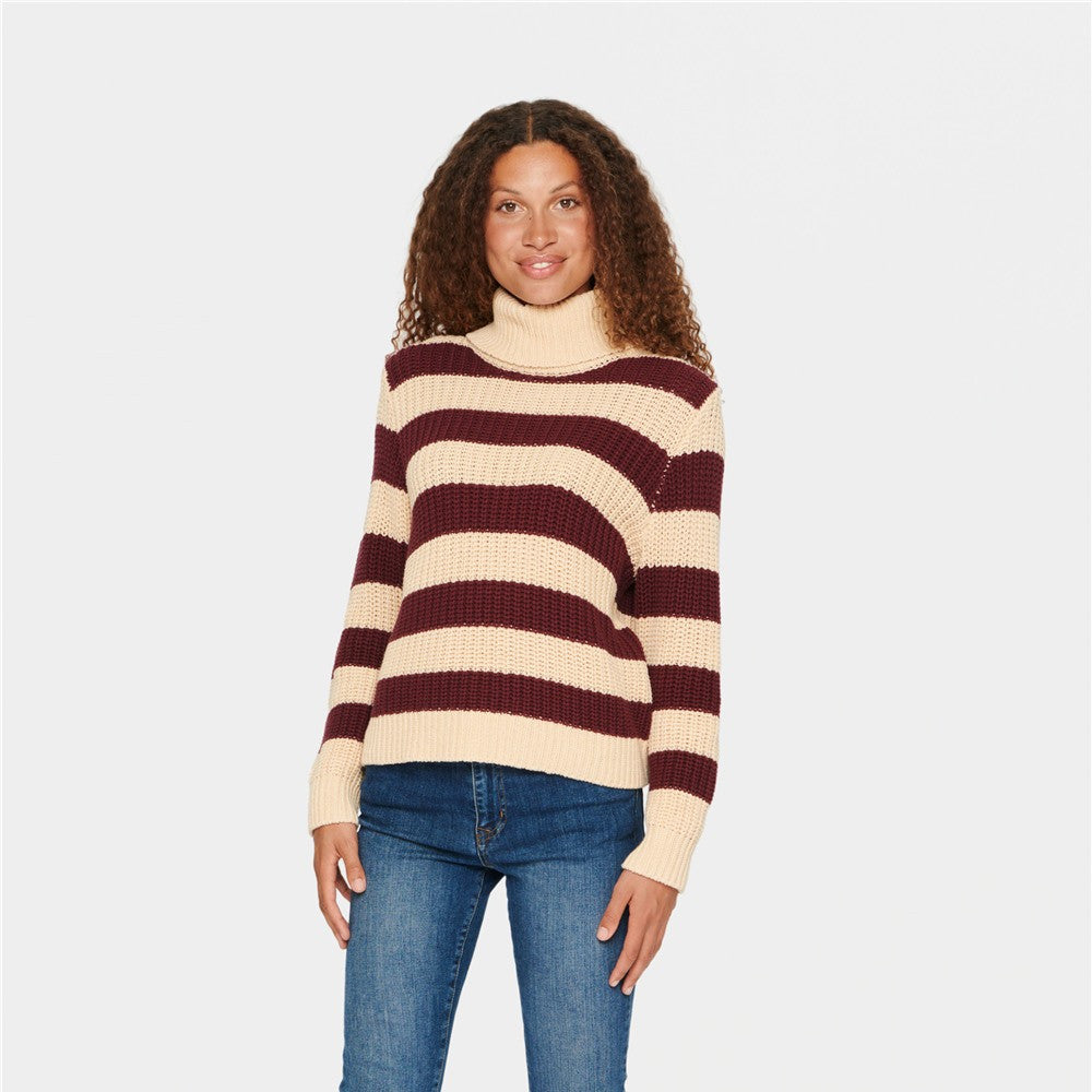Pull rayé - Taille : LARGE - Couleur : Bourgogne