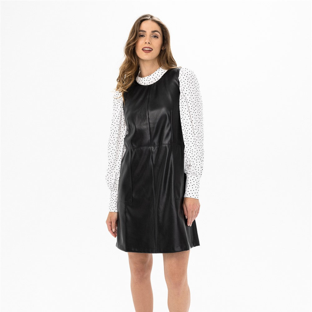 Robe Jumper cuir vegan - Taille : 8 - Couleur : Noir