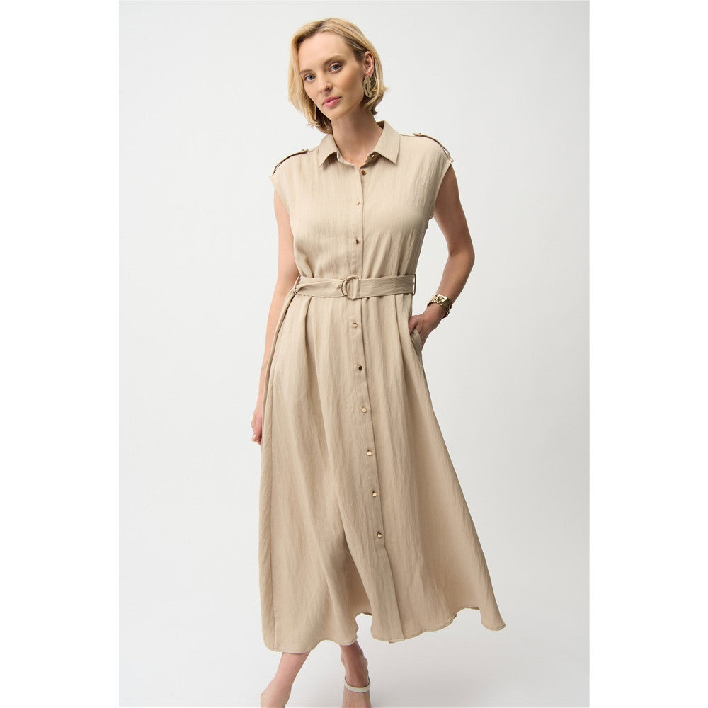 Robe chemisier en tissu texturé avec ceinture - Taille : SMALL - Couleur : Beige