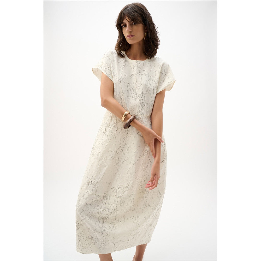 Robe cocon en tissu fantaisie à imprimé abstrait - Taille : 6 - Couleur : Crème/Noir