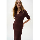 Robe droite en tricot de viscose - Taille : SMALL - Couleur : Acajou