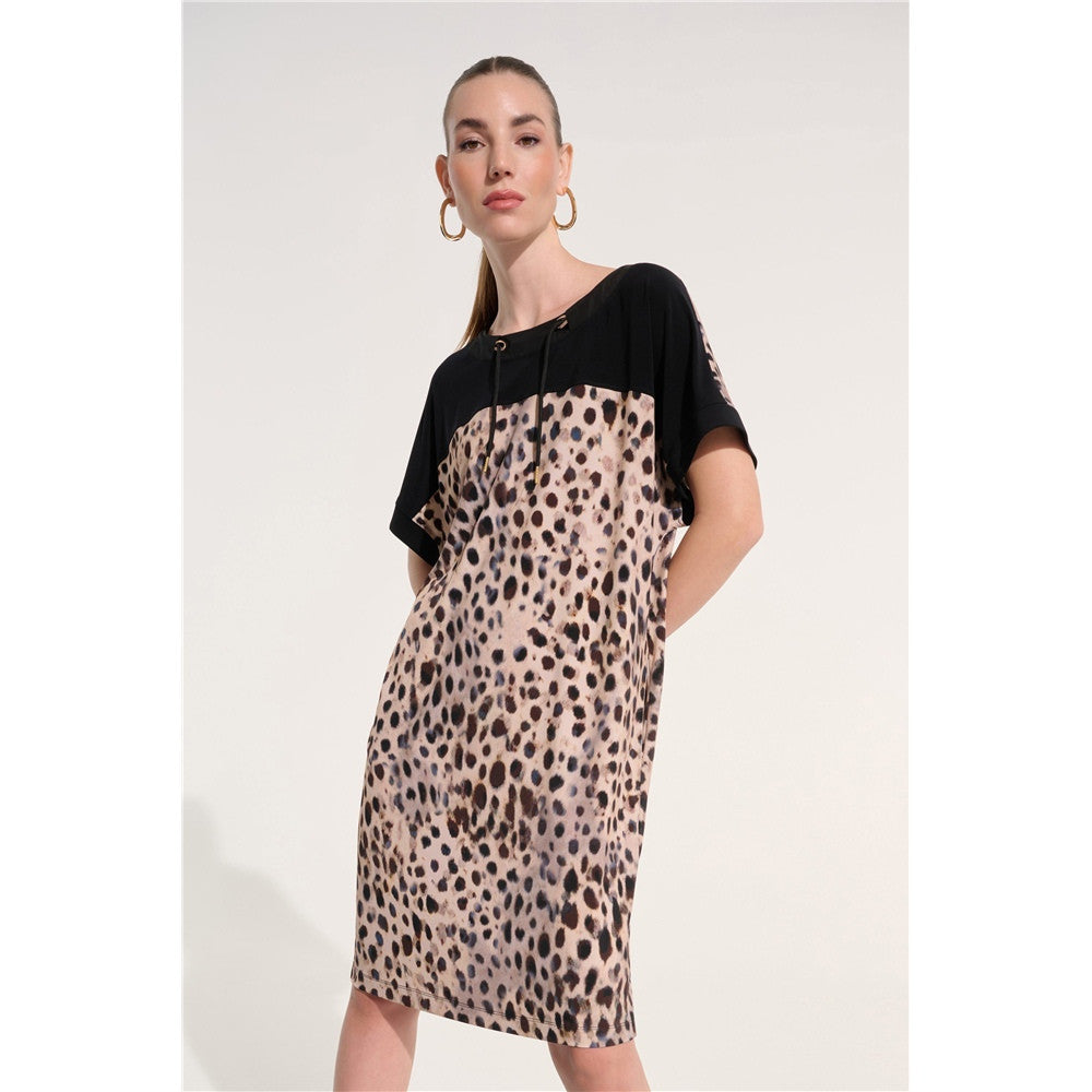 Robe droite en tricot soyeux à imprimé animal - Taille : MEDIUM - Couleur : Beige/Multi