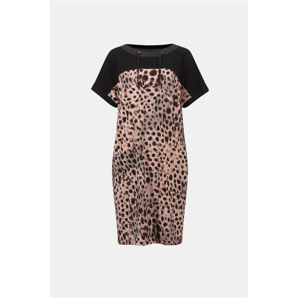 Robe droite en tricot soyeux à imprimé animal